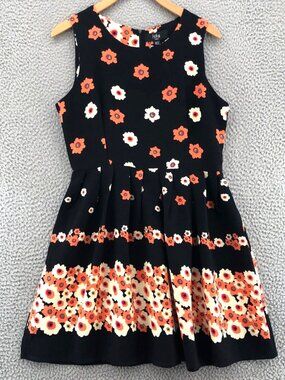Iska Dress Womens 10 Orange Daisy Floral Fit & Flare Sleeveless Pleated Mini NWT